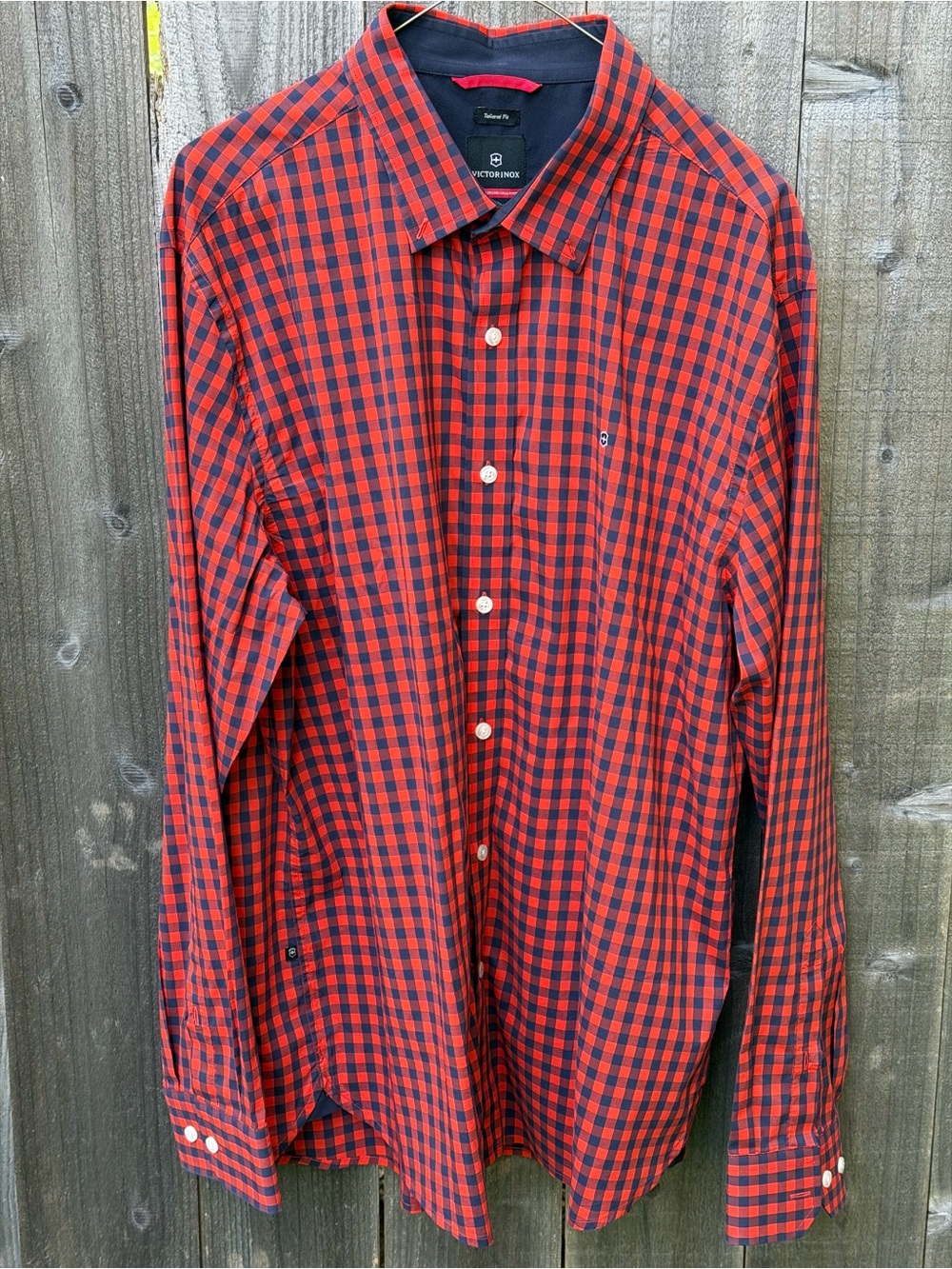 Victorinox Swiss Army Tailored Fit Red Navy Gingham Shirt Size XL